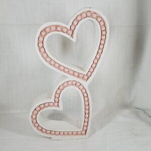 Adorable Double Heart Stacked Beaded Design Decor White Pink